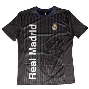 Real‎ Madrid Soccer Jersey Black White Stripe Crest Logo Men's Size S